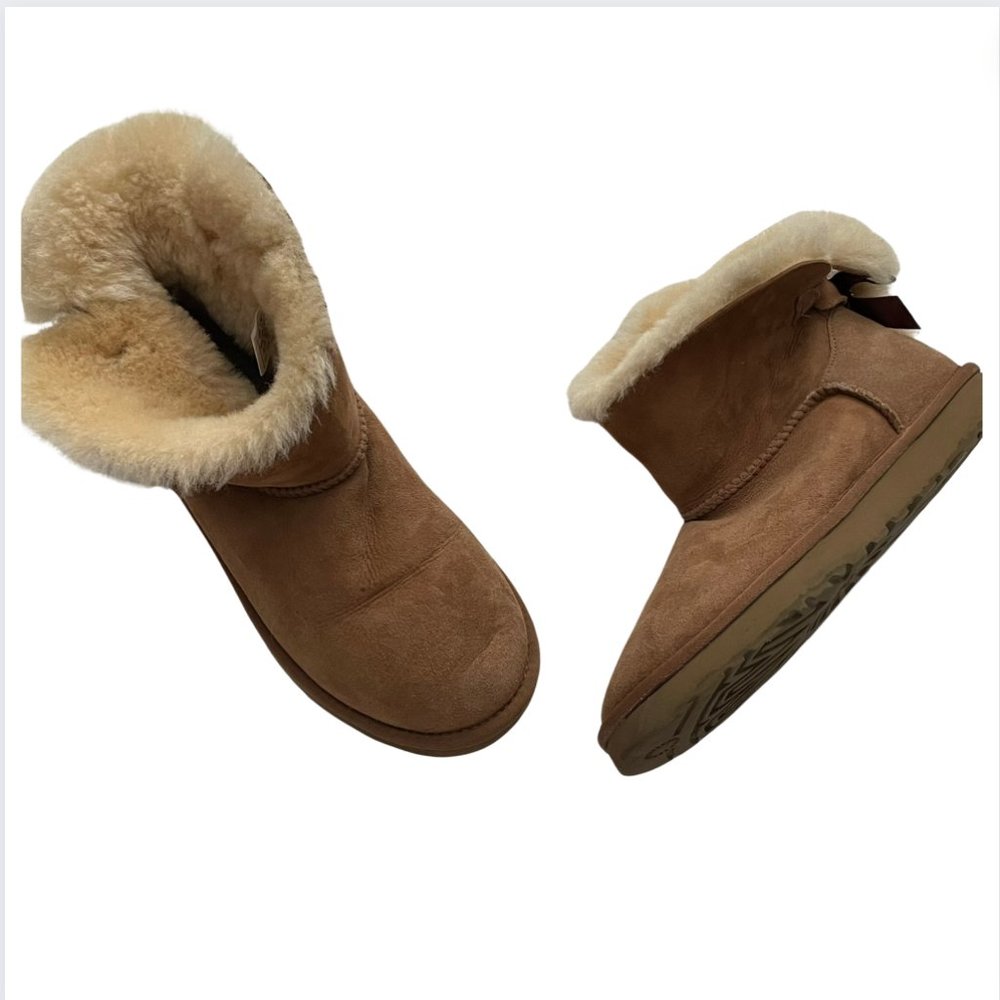 UGG Ankle Boots Faux Fur Lined Suede Round Toe Winter Outdoor Casual Brown 8